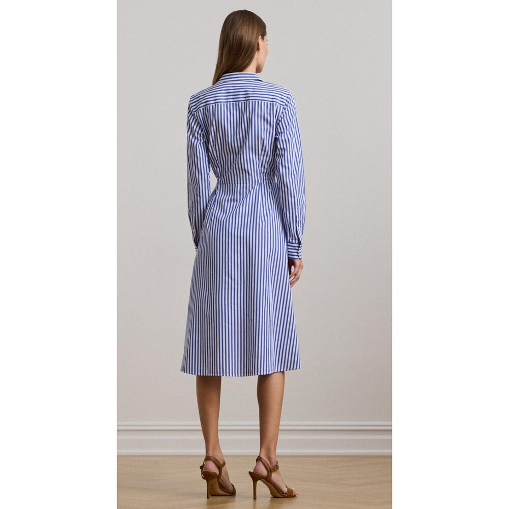 LAUREN RALPH LAUREN Kahwell Shirt Dress Size 10 Blue White Stripe Tie Waist NWT - Picture 3 of 15